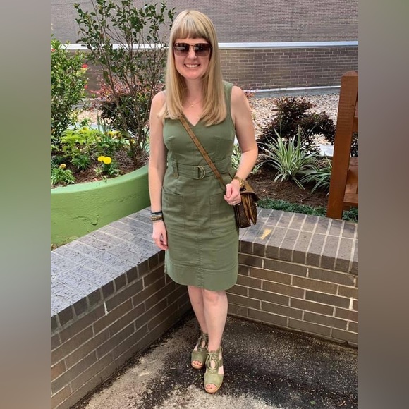 Anthropologie Maeve Army Green Cargo Dress - Picture 3 of 7